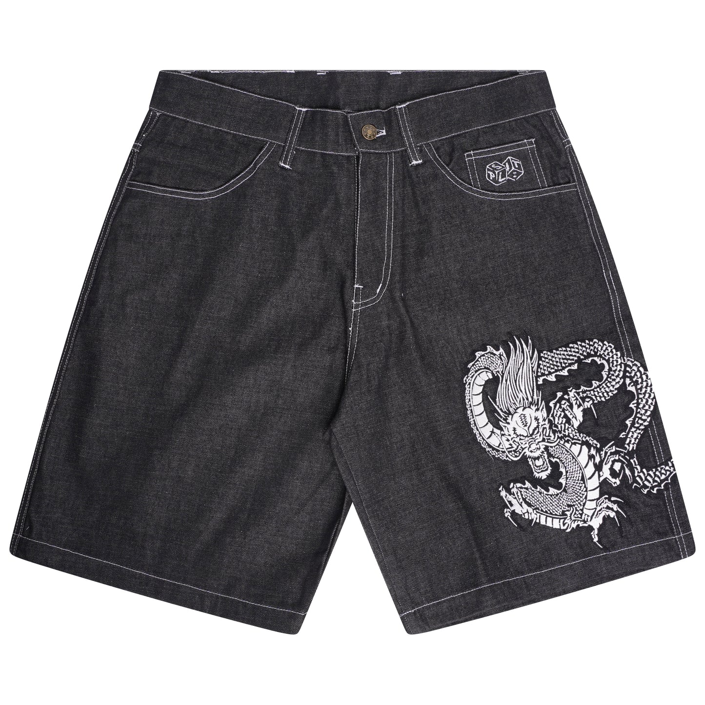 Split Embroidered Dragon Jorts