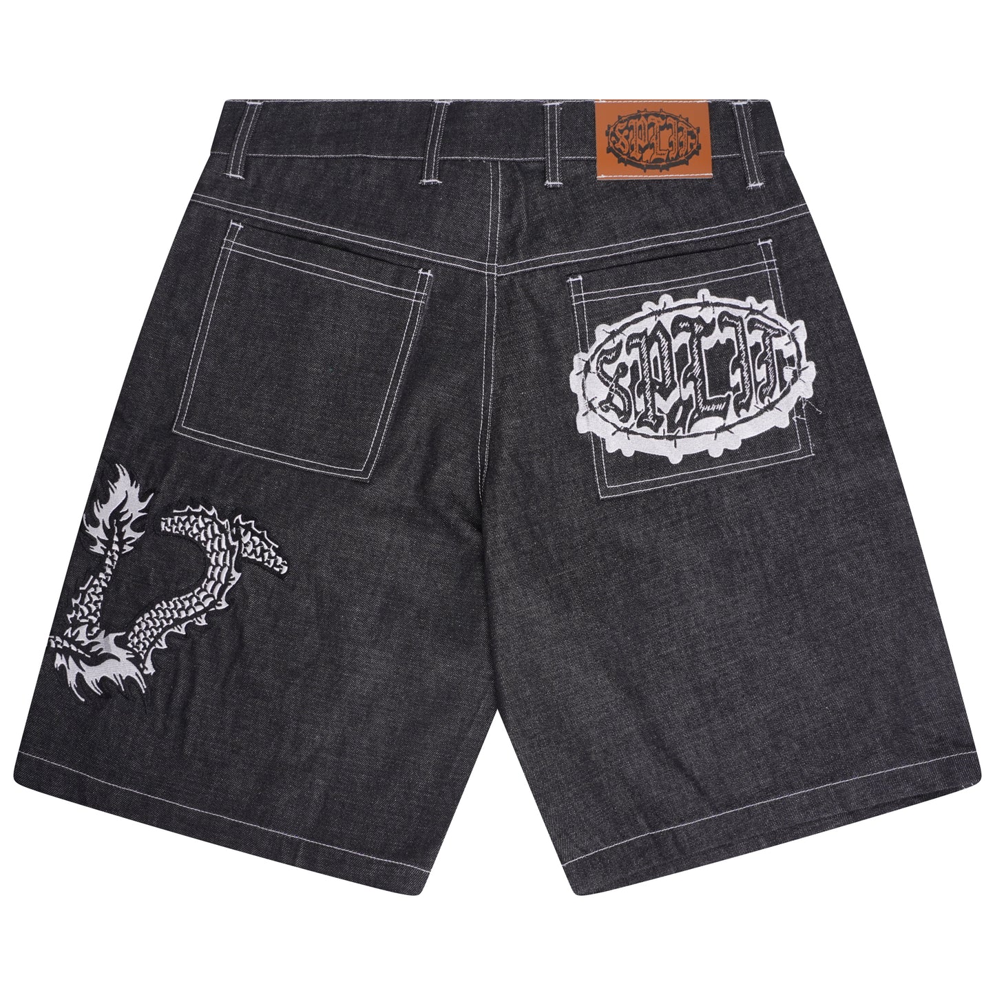 Split Embroidered Dragon Jorts