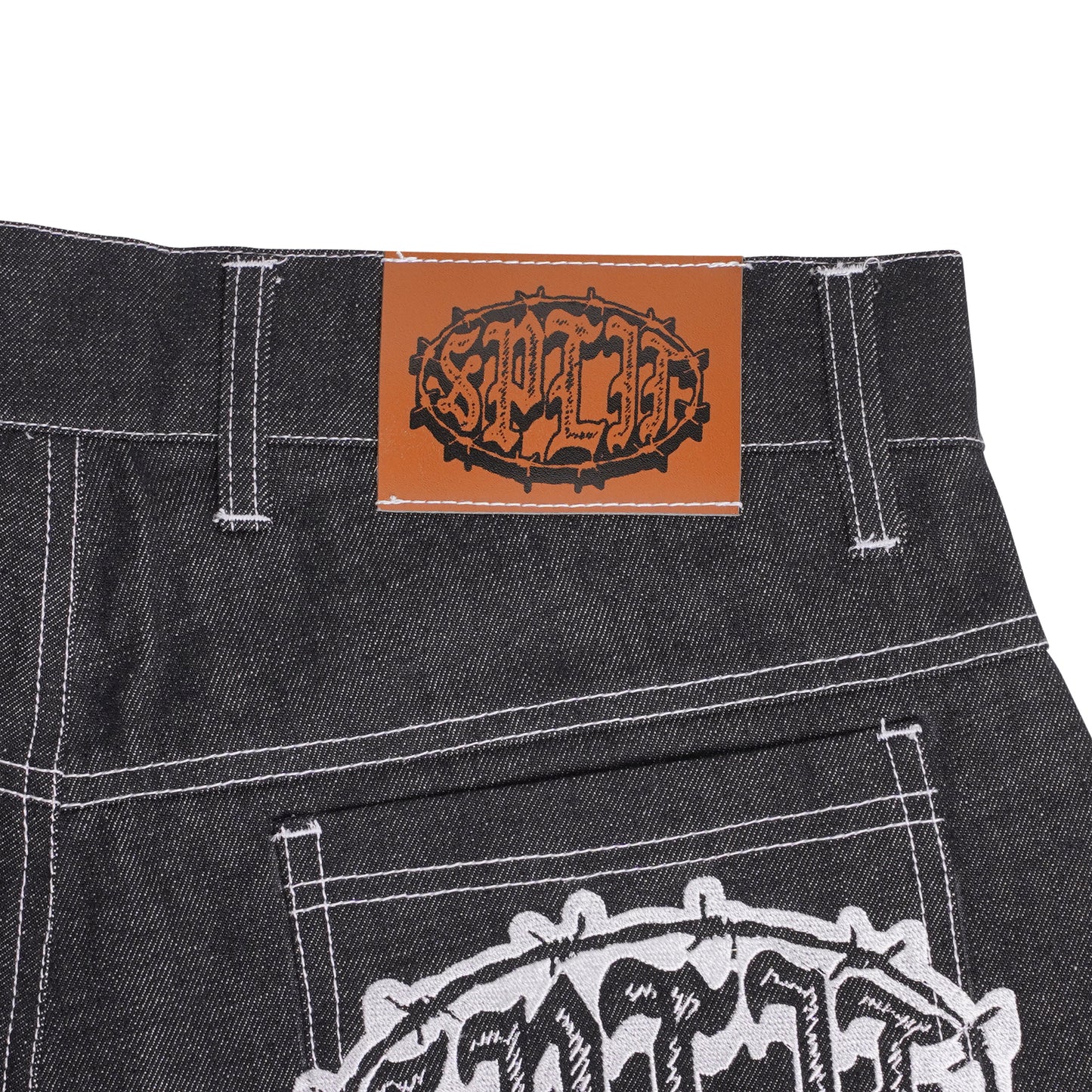 Split Embroidered Dragon Jorts