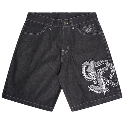 Split Embroidered Dragon Jorts