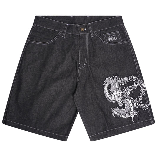 Split Embroidered Dragon Jorts