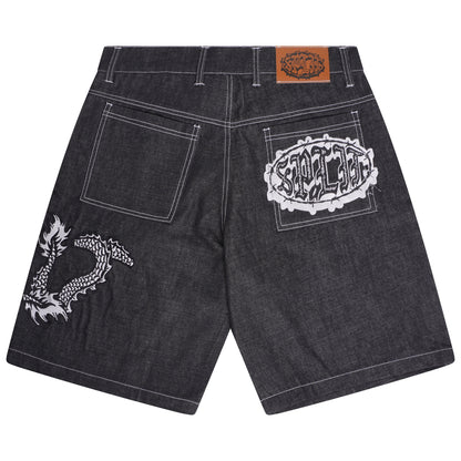 Split Embroidered Dragon Jorts